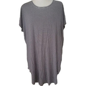 Anthropologie Floreat Navy White Stripe Oversize Tunic Top Pleat Back Size Small